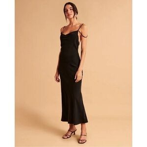 Abercrombie and Fitch Black Satin Cowl Neck Maxi Slip Dress size Medium $130
